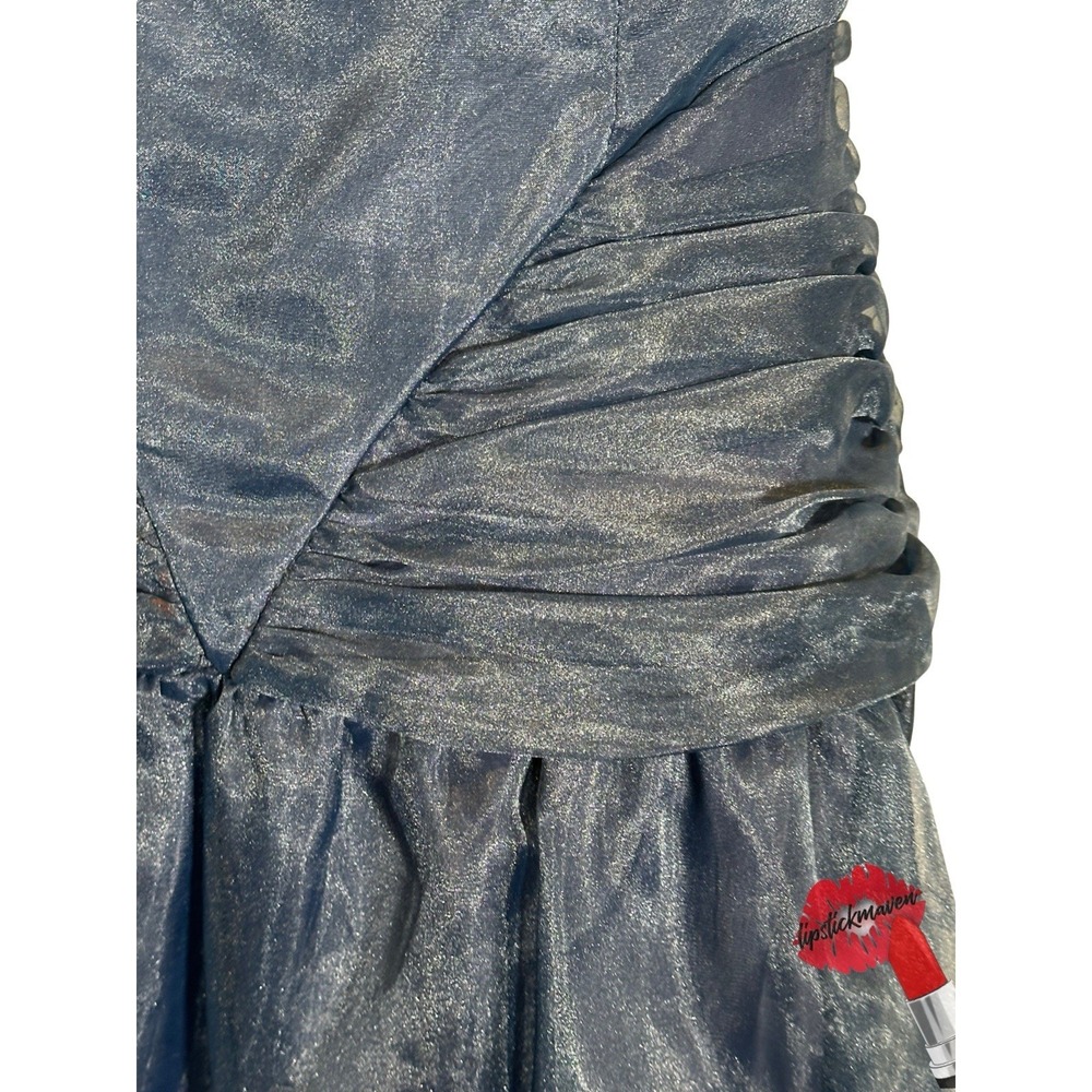 Vintage Taffeta Formal Gown Women 10 60s Navy Blue Puff Sleeves Prom Tea Dress‎ - Picture 5 of 16